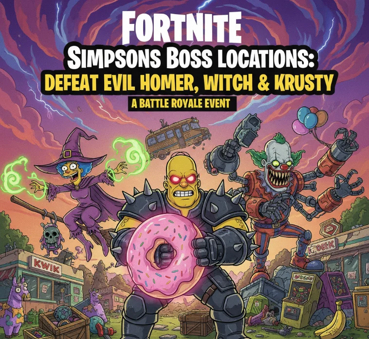 Fortnite Simpsons Boss Locations: Defeat Evil Homer, Witch Marge & Krusty Featured Image